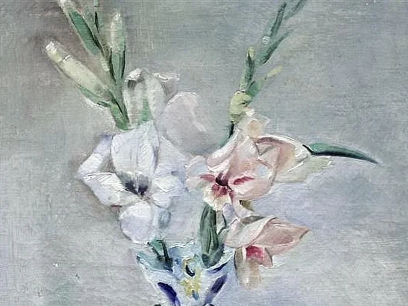 1899-Max Dunken - Natura morta con gladioli in un vaso